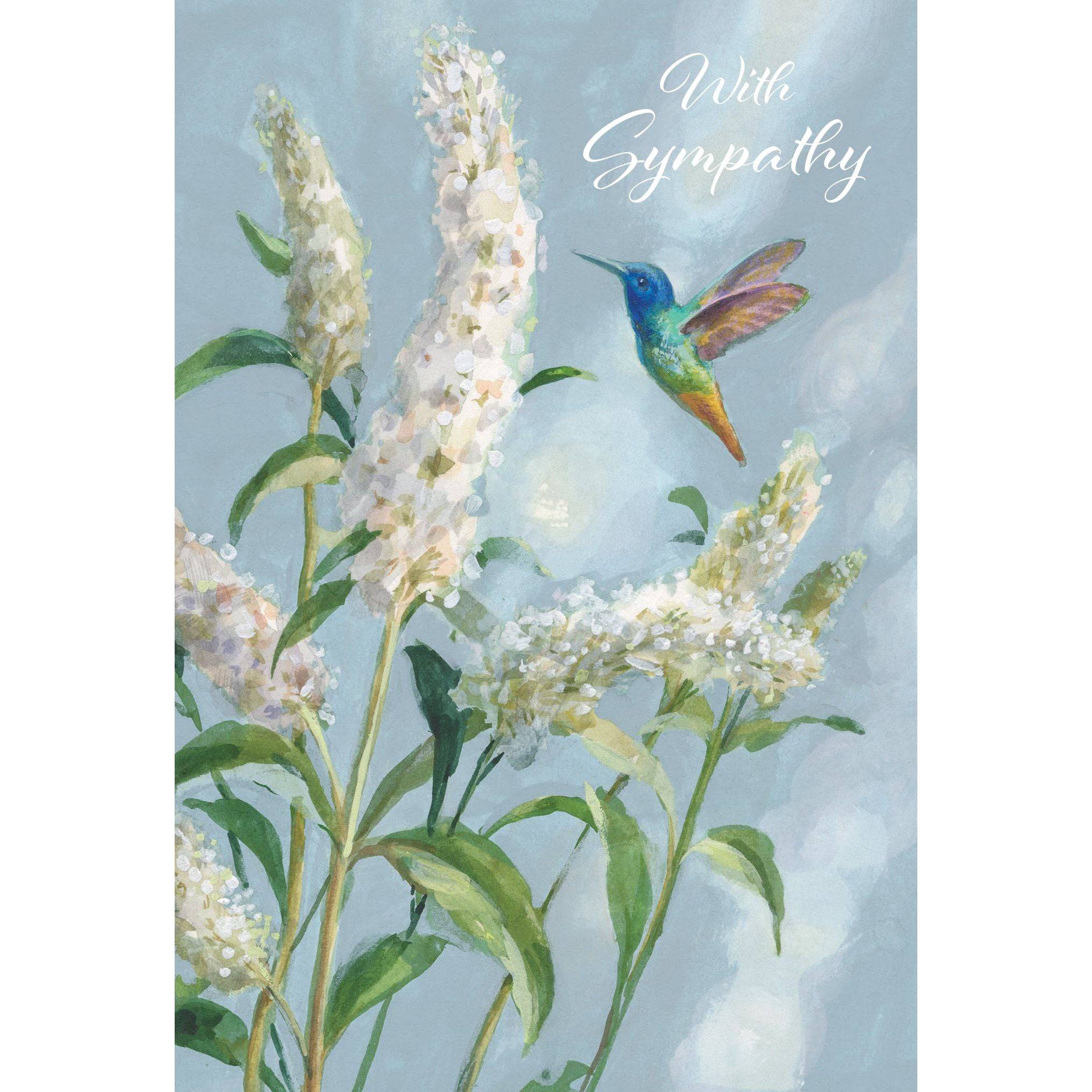 Pictura Little Hummingbird Sympathy Card featuring delicate hummingbird illustration on soft, neutral background.